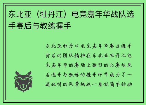 东北亚（牡丹江）电竞嘉年华战队选手赛后与教练握手